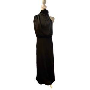 Lulu’s Little Black Dress Maxi Asymmetric Bodice Sz Lg High Neck Whymsigoth
